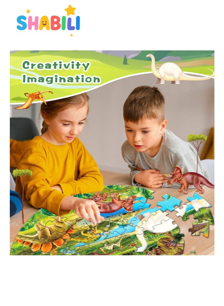 SHABILI Montessori Dinosaur Round Floor Puzzle for Kids, Thick Cardboard Preschool STEM Early Learning Jigsaw Toy with Large Pieces, Safe Non-Toxic Material, Colorful Jurassic World Design for Ages 3–8 Family Play Indoor Screen-Free Activity (Green) - Image 3